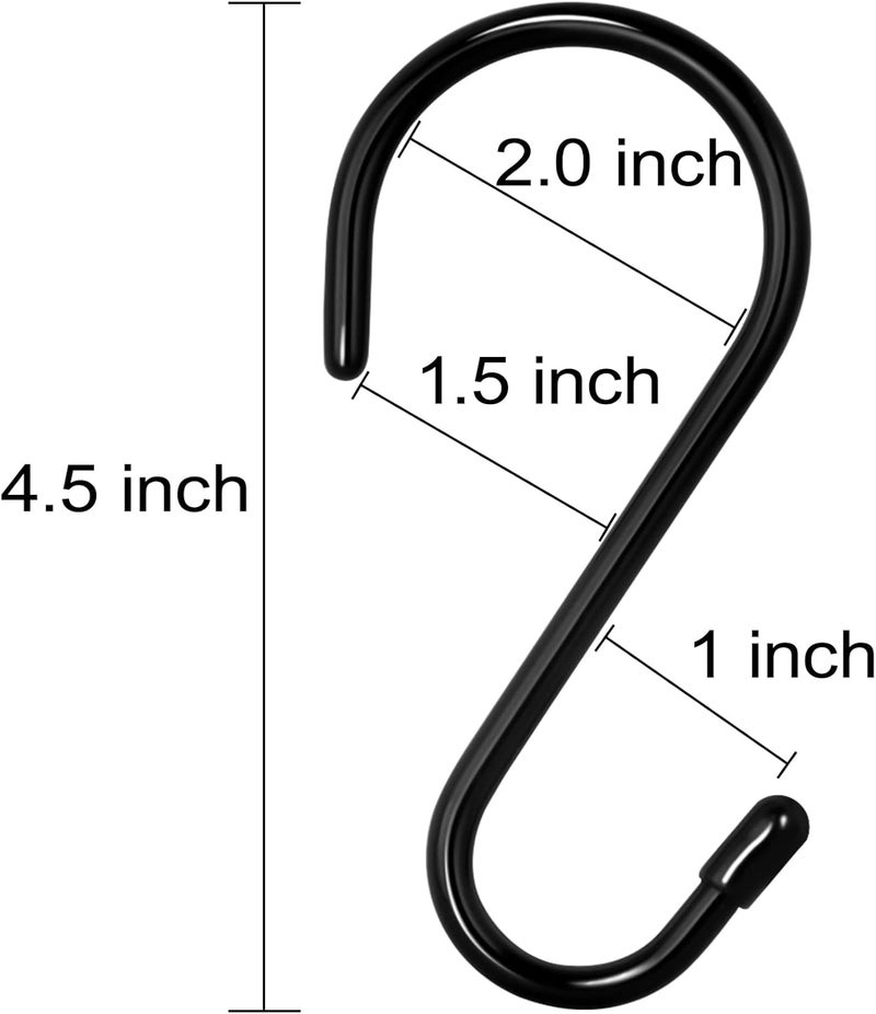 HiGift 24 Pack S Hooks for Hanging, 4-1/2 inch Large Black Vinyl Coated Metal S Shaped Hooks Heavy Duty, Non Slip Rust-Free Closet Hooks for Hanging Clothes Plant Jeans Bag Pan Pots Cups Towels - Image 2